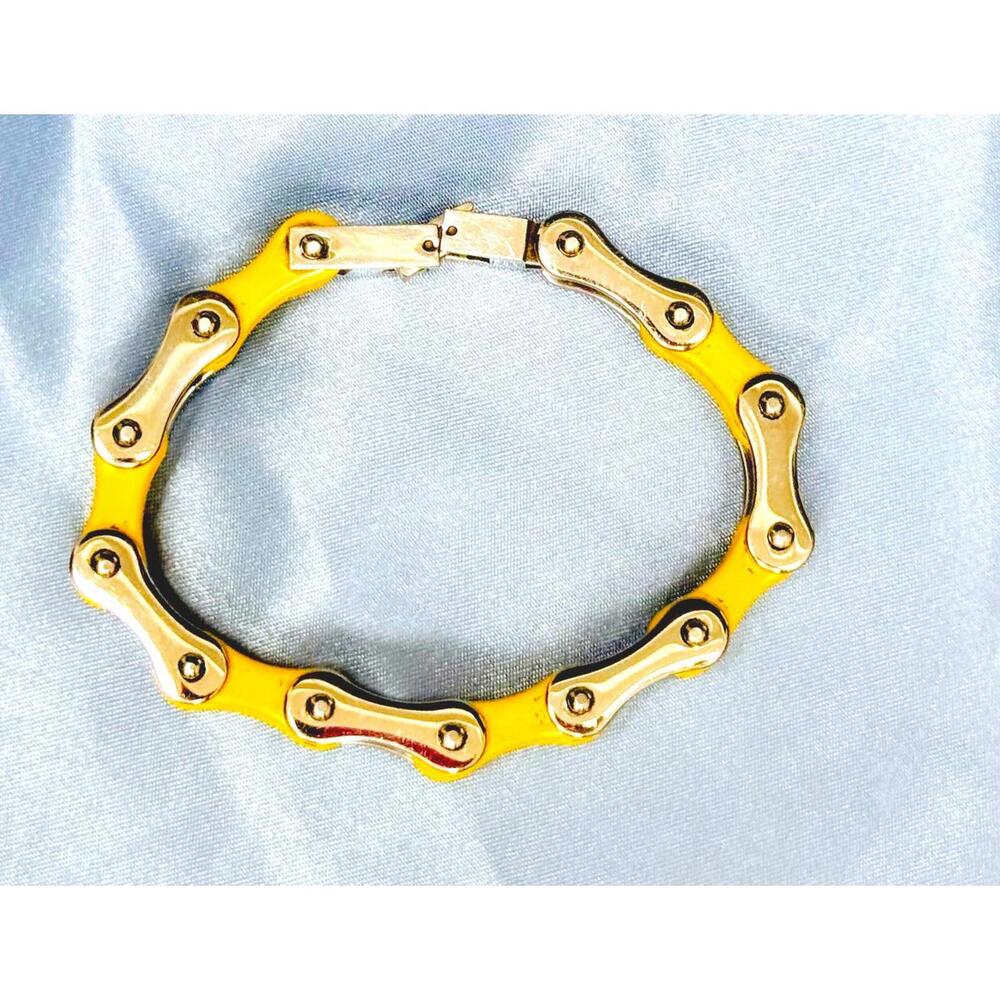 OATC LLC Stainless Steel and Yellow Enameled Bicycle Chain Bracelet